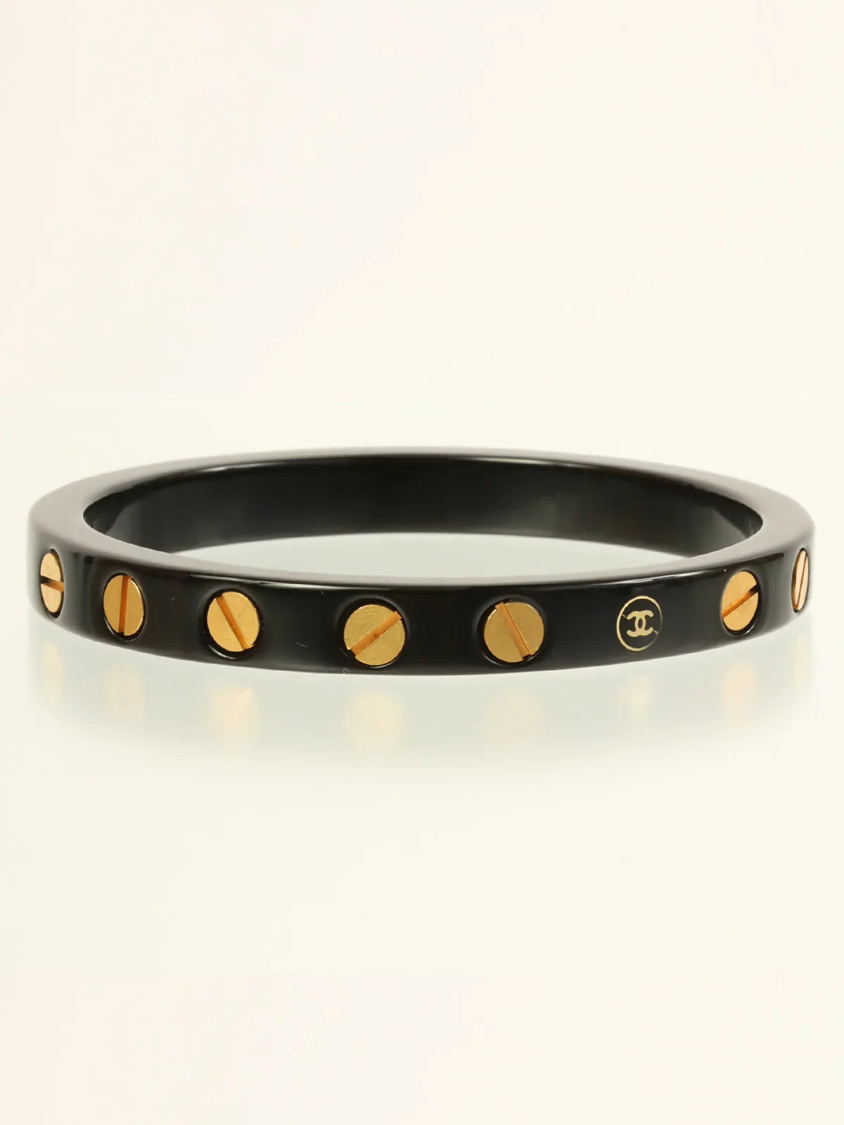 CHANEL 2001 Made Circle Cc Mark Bangle Black