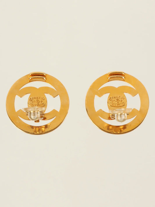 CHANEL 1997 Made Circle Turn-Lock Earrings Gold