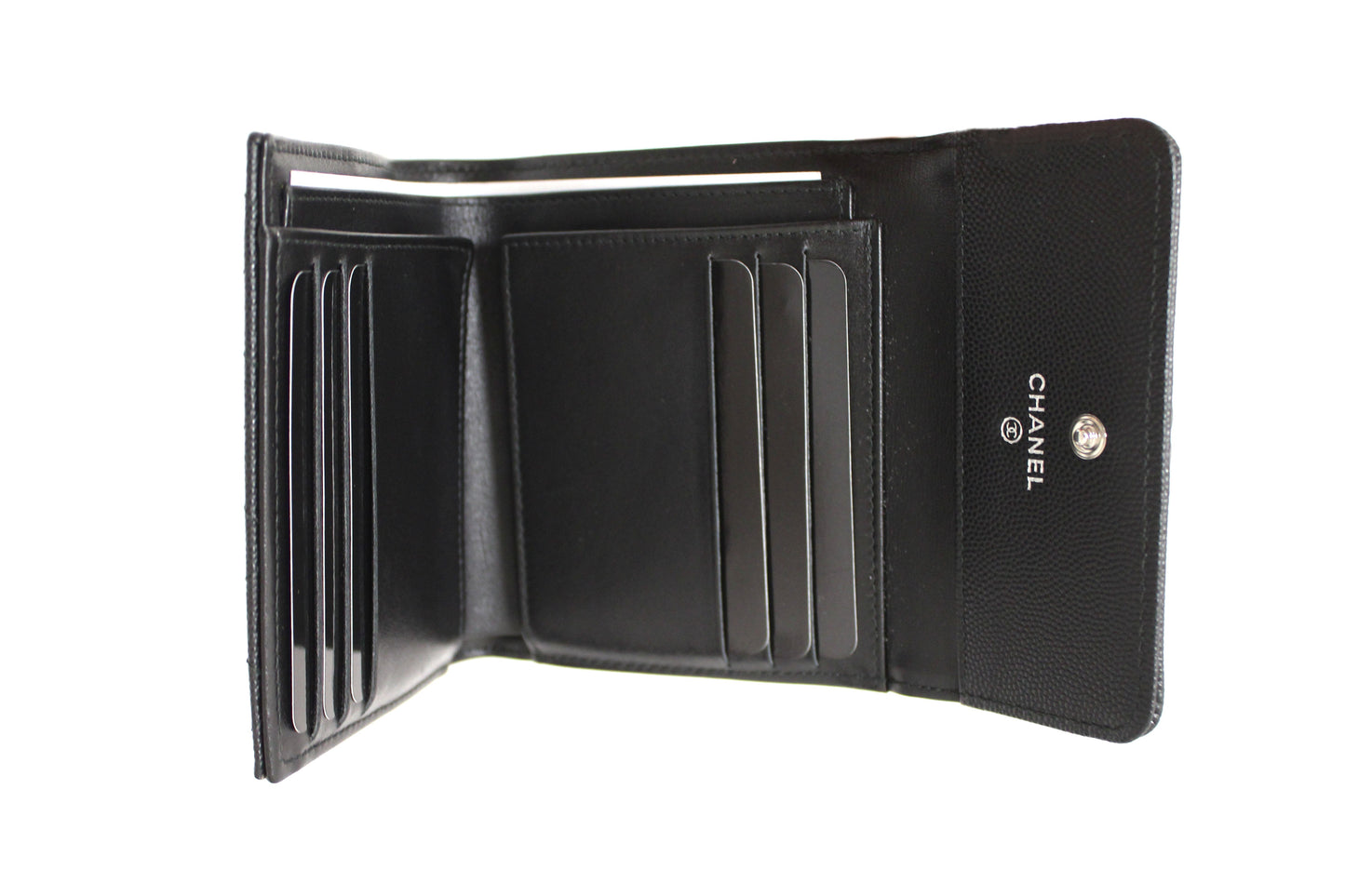 NEW  Chanel Black Quilted Caviar Leather Boy Small Trifold Wallet