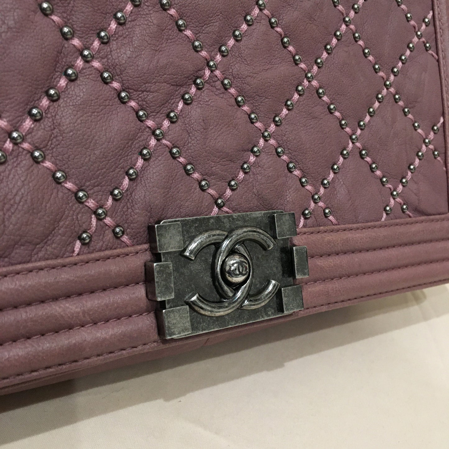 Chanel Pink Leather Bead New Medium Boy Shoulder Bag Sku# 76125