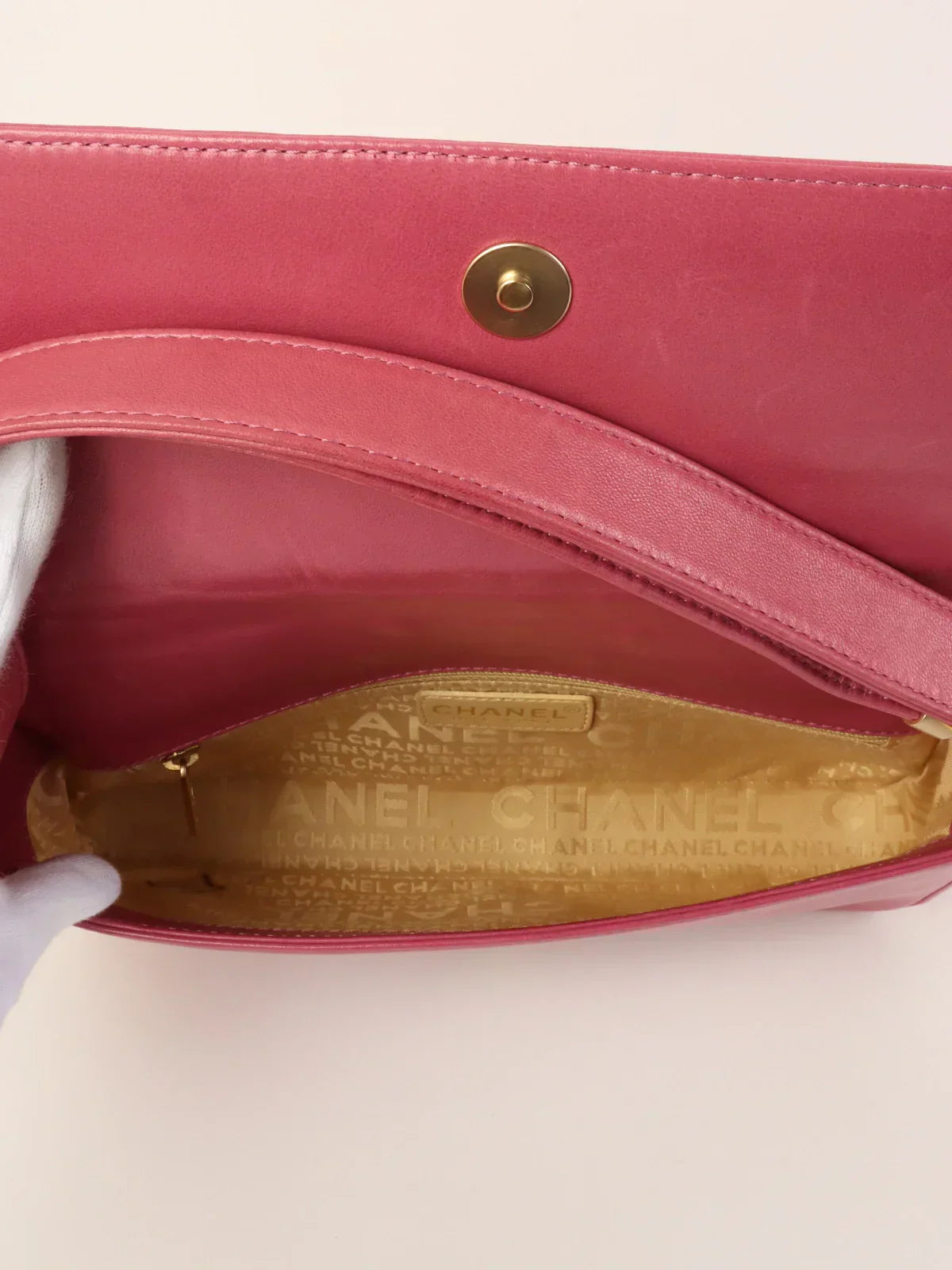 CHANEL Around 2001 Made Chocolate Bar Cc Mark Stitch Shouder Bag Pink