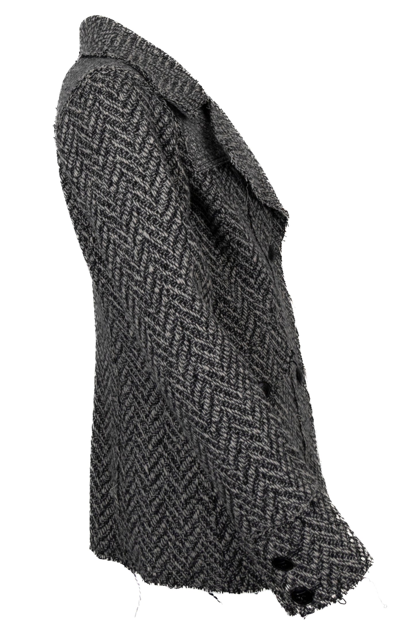 CHANEL 2008 Zigzag Distressed Knit Jacket Black White