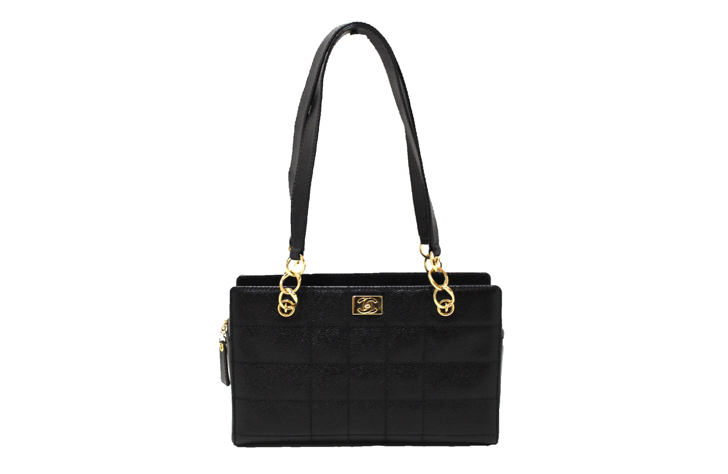 Chanel Black Square Stitch Caviar Leather Shoulder Tote Bag