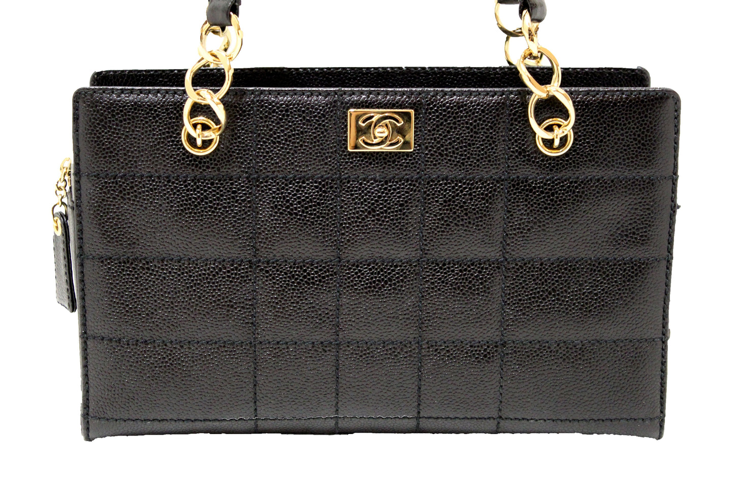 Chanel Black Square Stitch Caviar Leather Shoulder Tote Bag
