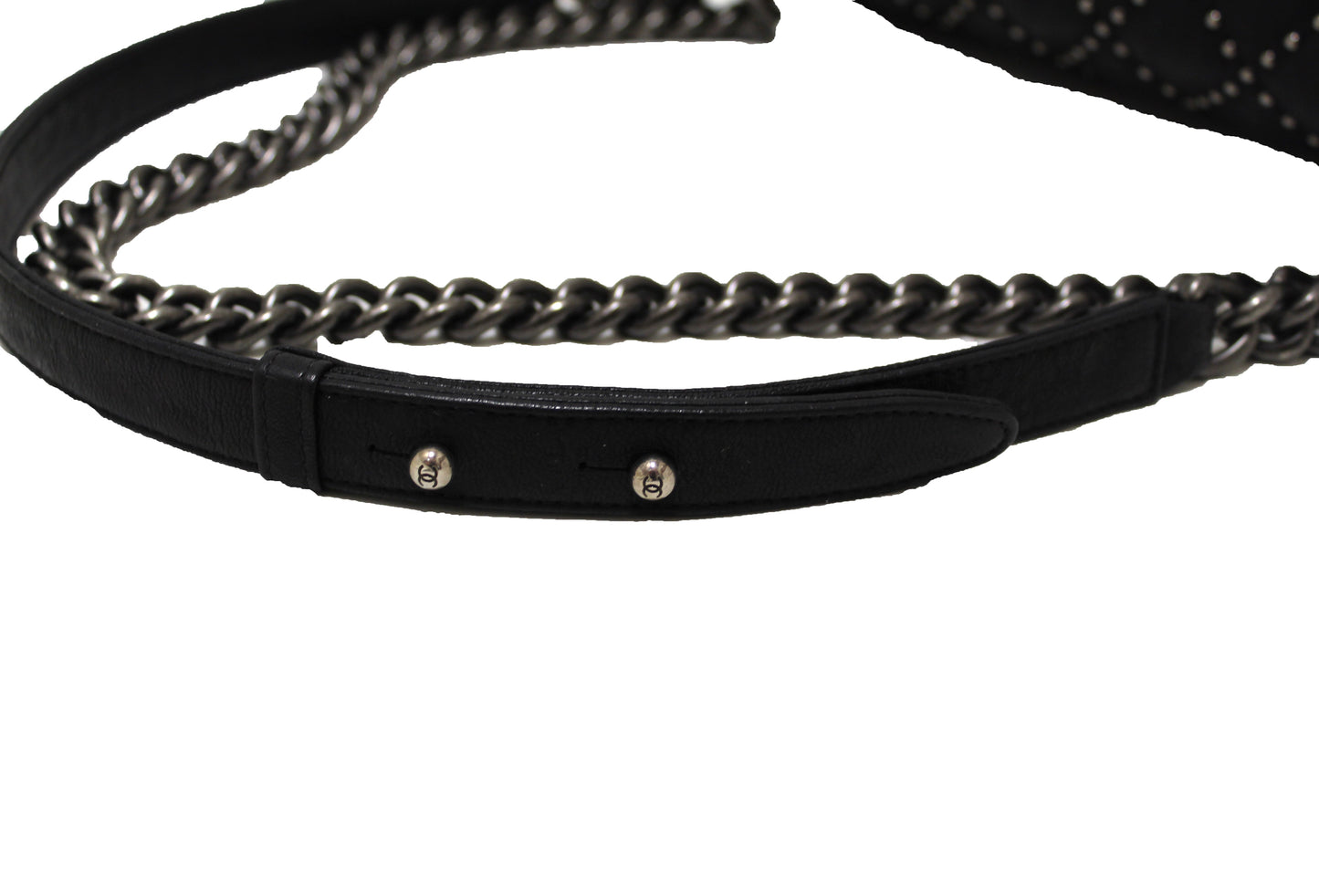 Chanel Studded Black Quilted Distressed Calfskin Old Medium Boy Flap Shoulder Bag