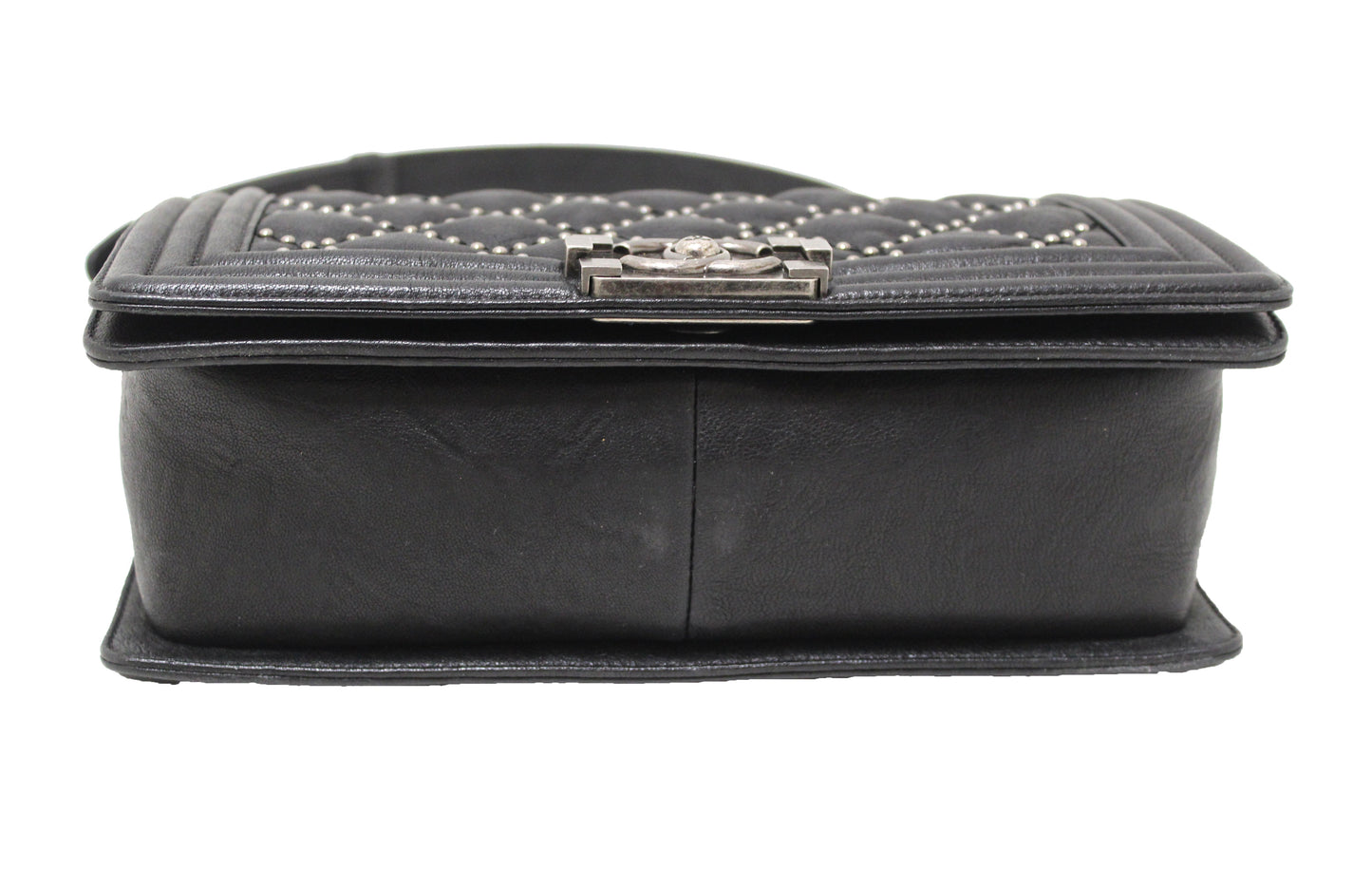 Chanel Studded Black Quilted Distressed Calfskin Old Medium Boy Flap Shoulder Bag