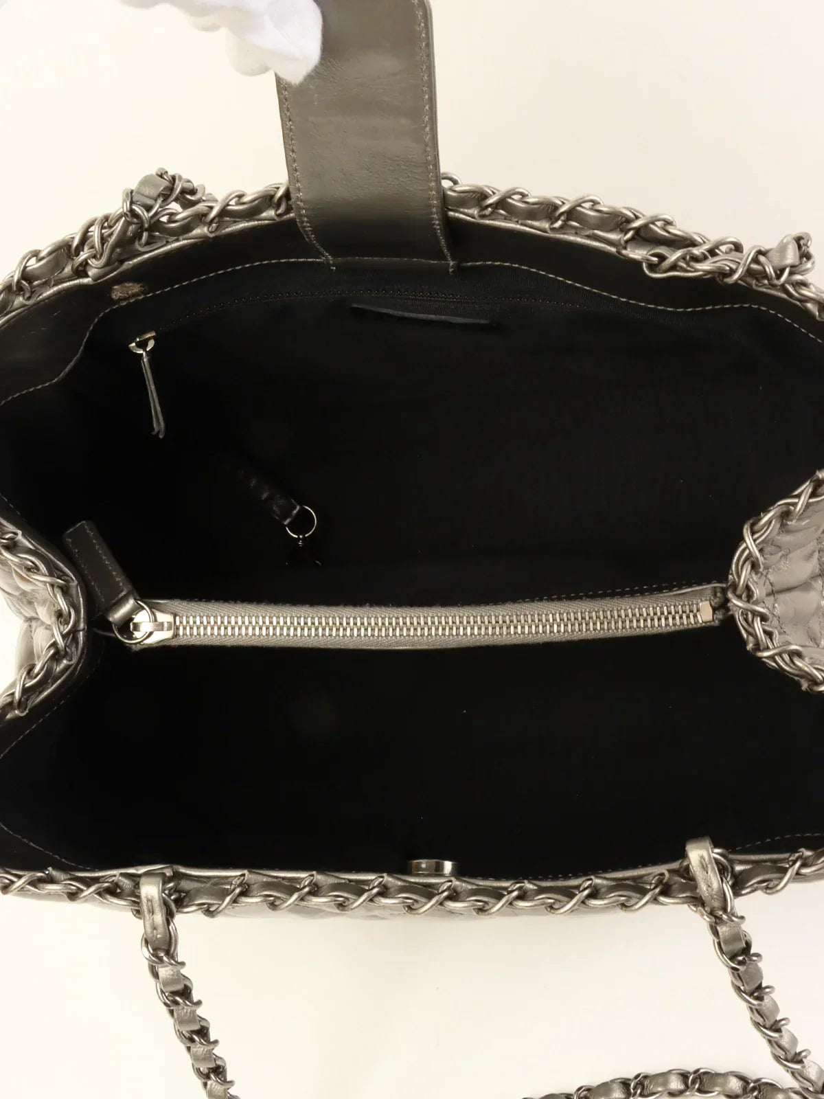 CHANEL Around 2010 Made Cc Mark Stitch Chain Tote Bag Silver