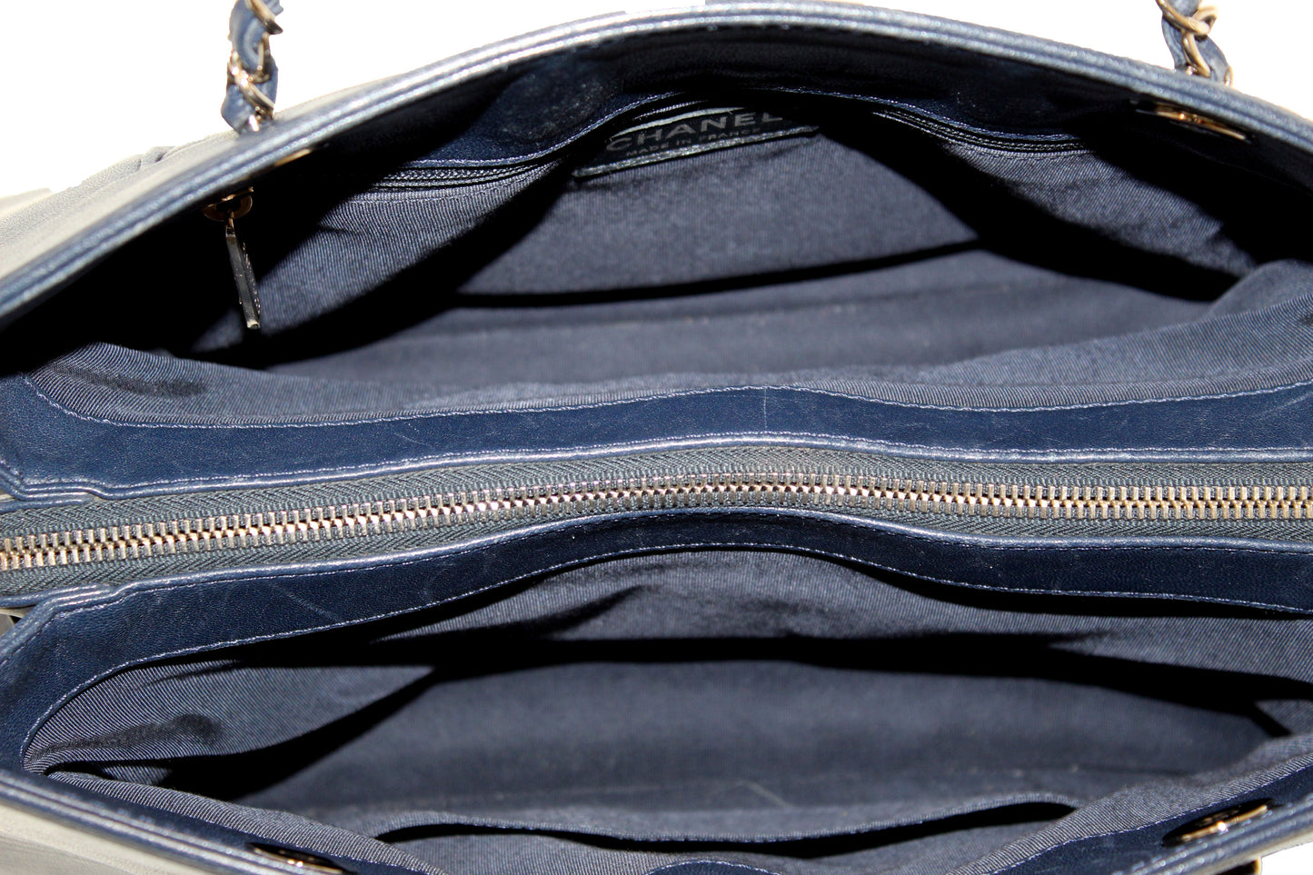 Chanel Quilted Blue Lambskin Leather Shopper Shoulder Tote Bag