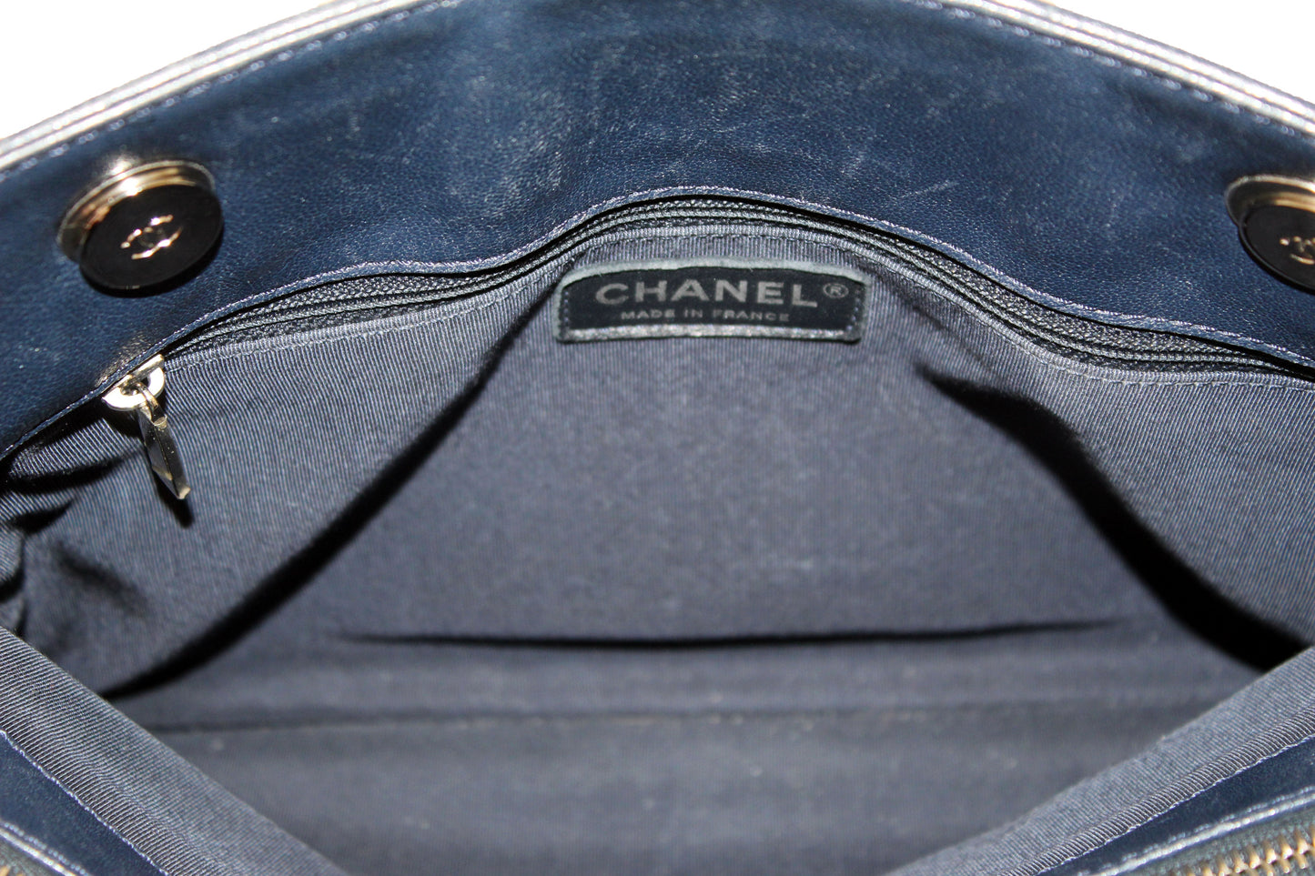Chanel Quilted Blue Lambskin Leather Shopper Shoulder Tote Bag