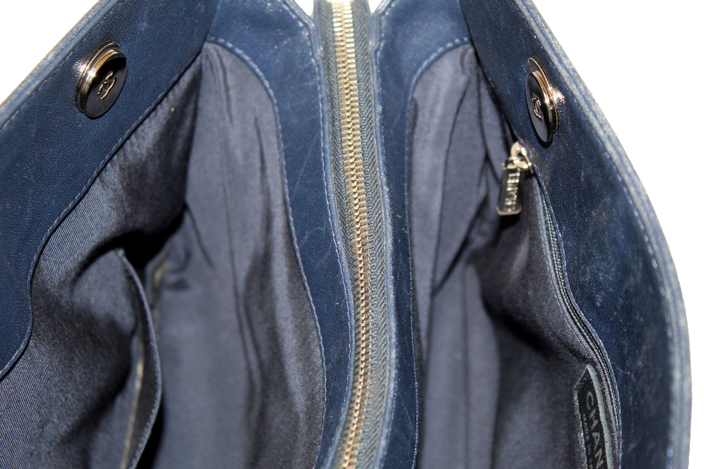 Chanel Quilted Blue Lambskin Leather Shopper Shoulder Tote Bag