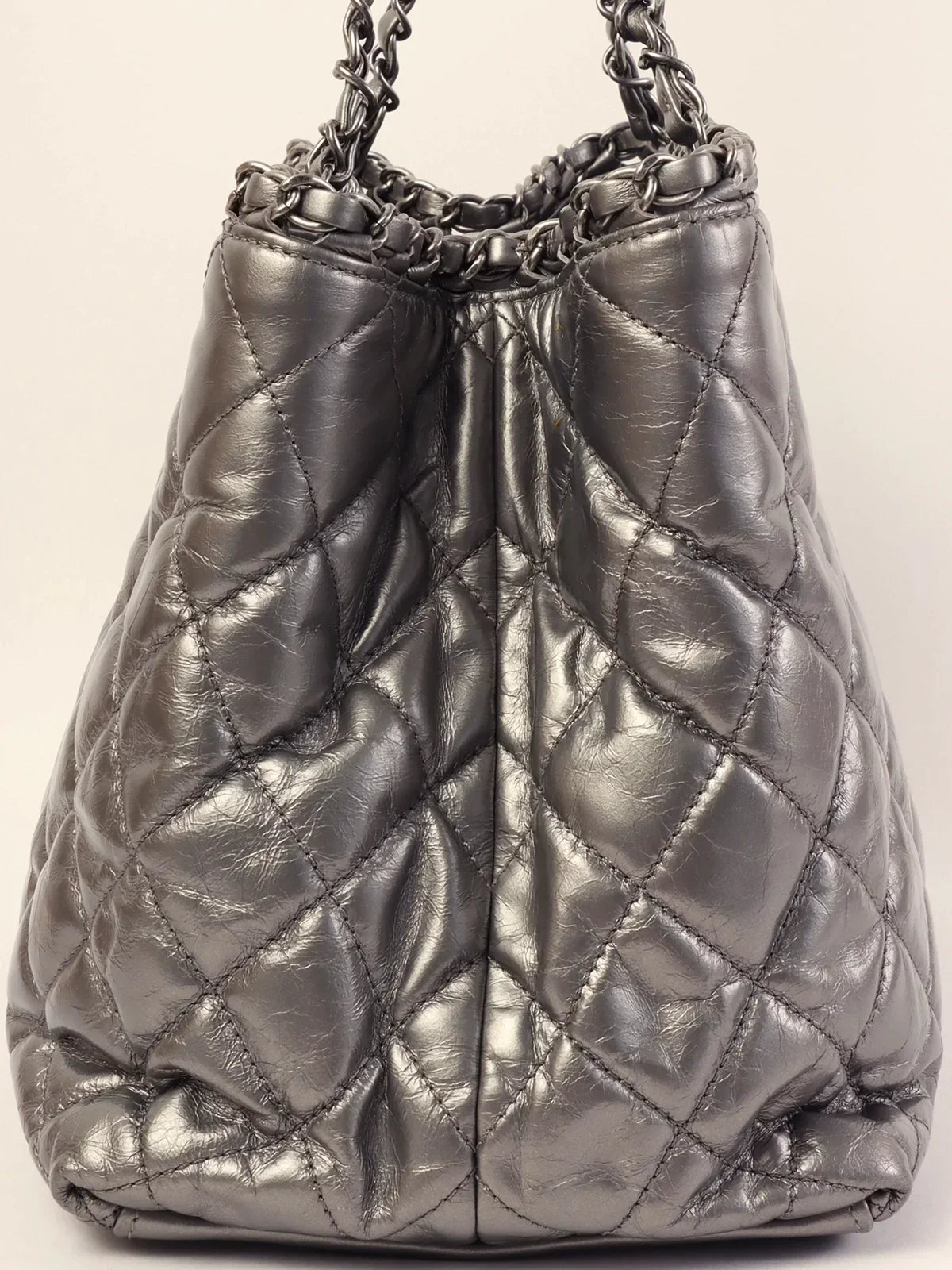 CHANEL Around 2010 Made Cc Mark Stitch Chain Tote Bag Silver