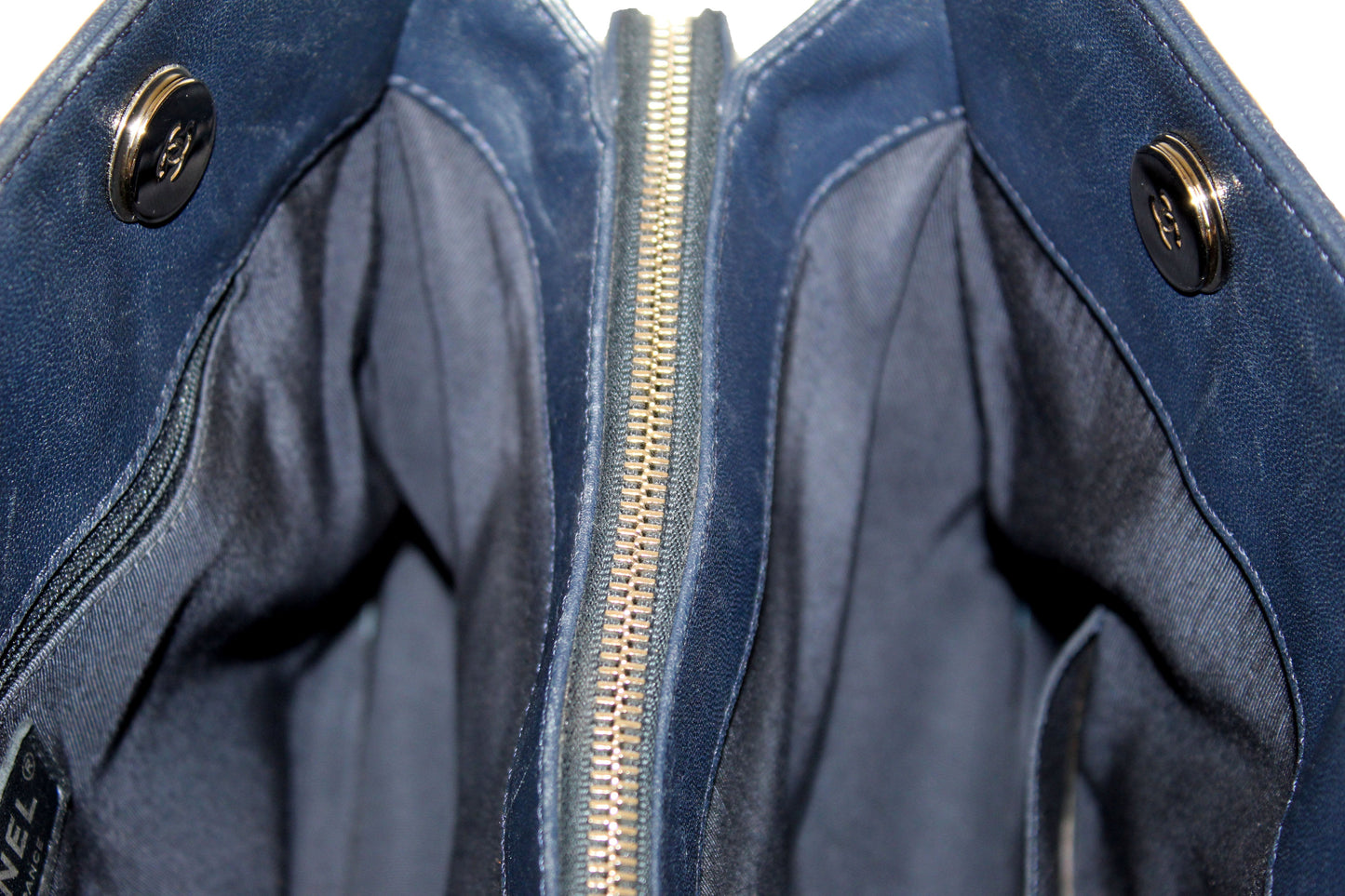 Chanel Quilted Blue Lambskin Leather Shopper Shoulder Tote Bag