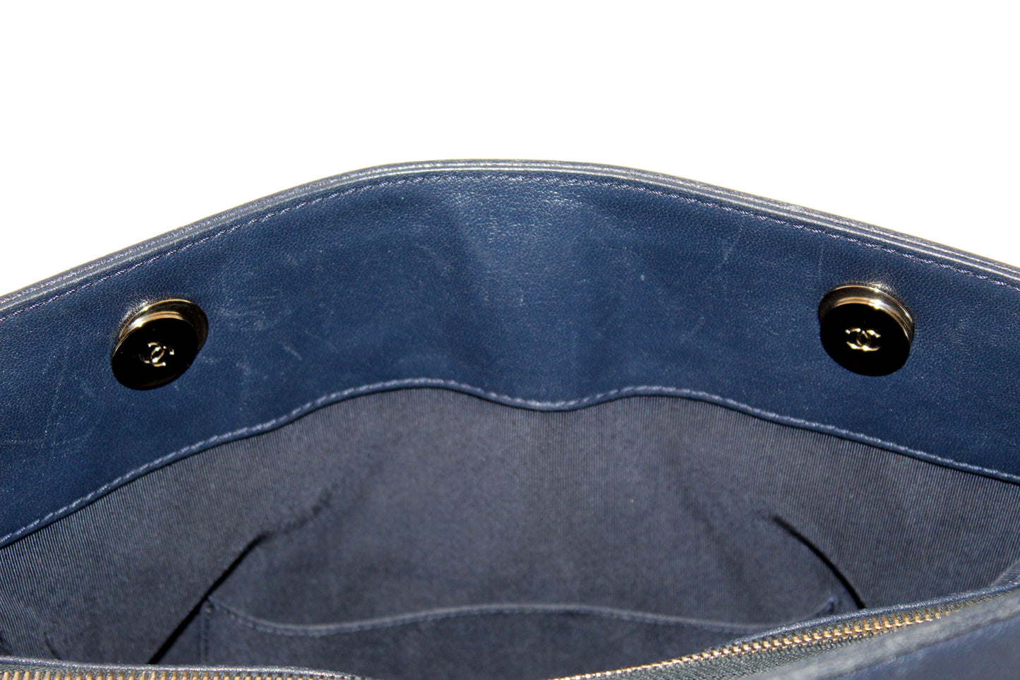 Chanel Quilted Blue Lambskin Leather Shopper Shoulder Tote Bag