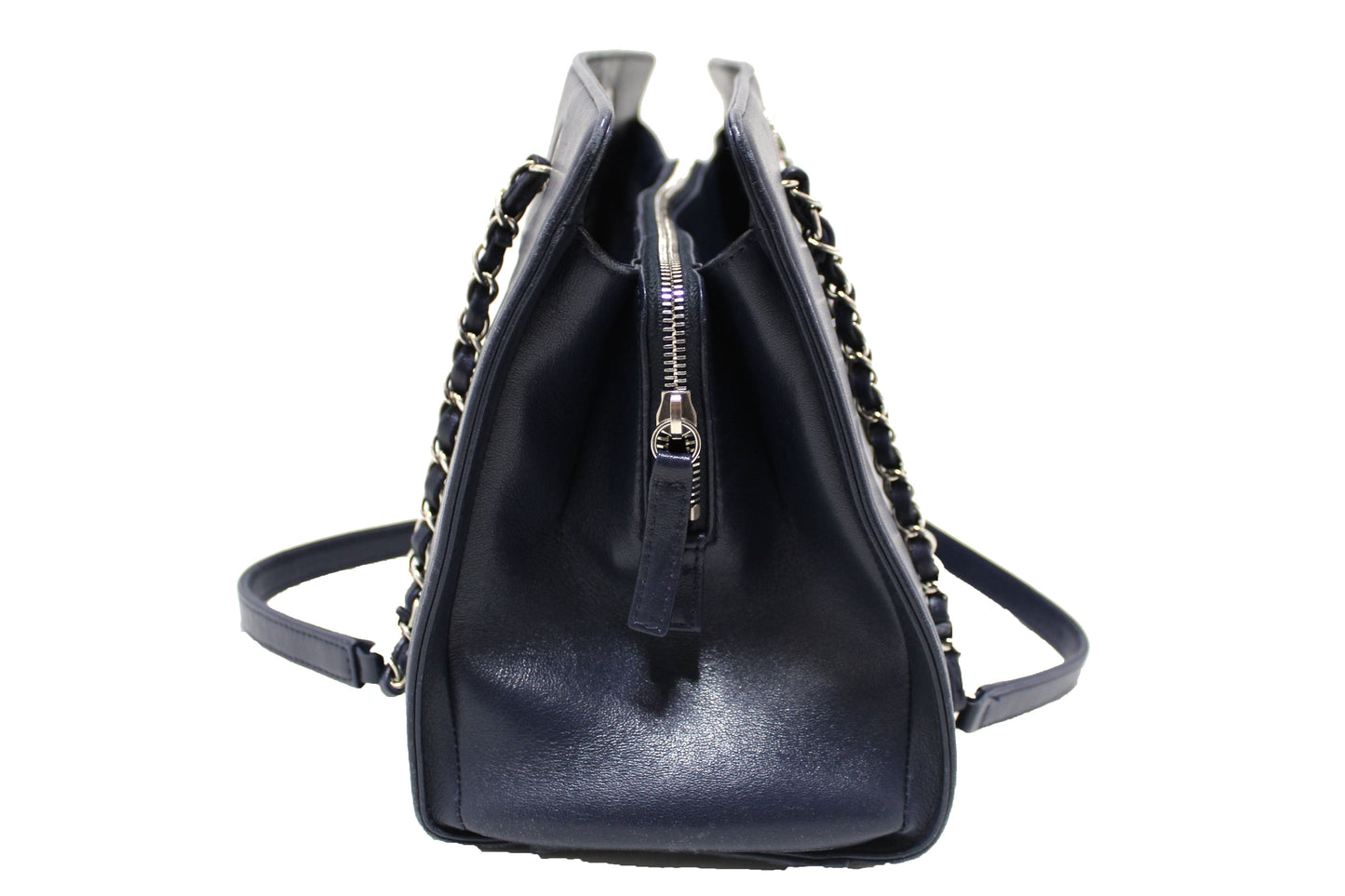 Chanel Quilted Blue Lambskin Leather Shopper Shoulder Tote Bag