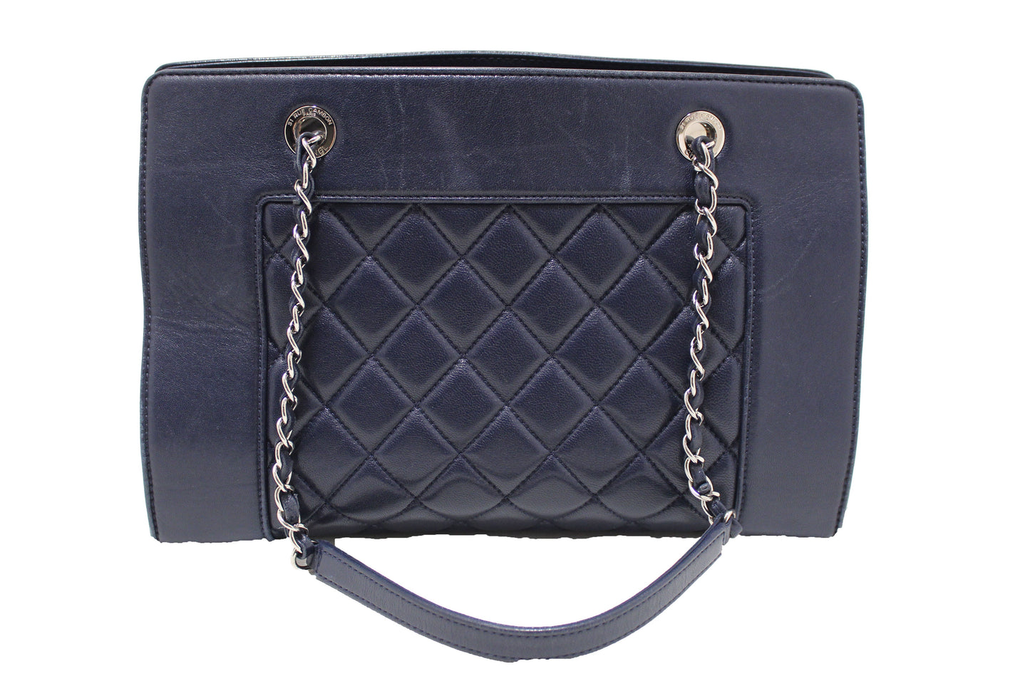 Chanel Quilted Blue Lambskin Leather Shopper Shoulder Tote Bag