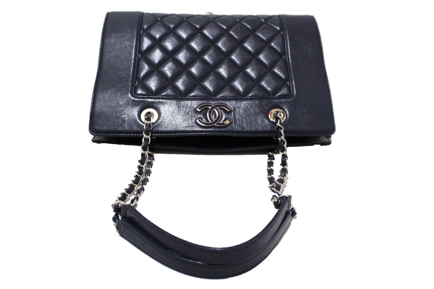 Chanel Quilted Blue Lambskin Leather Shopper Shoulder Tote Bag