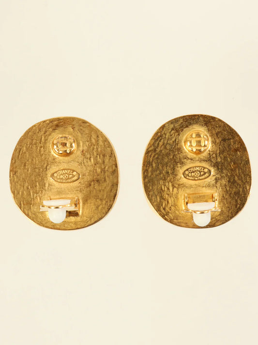 CHANEL 1998 Made Color Stone Cc Mark Earrings Brown/Gold