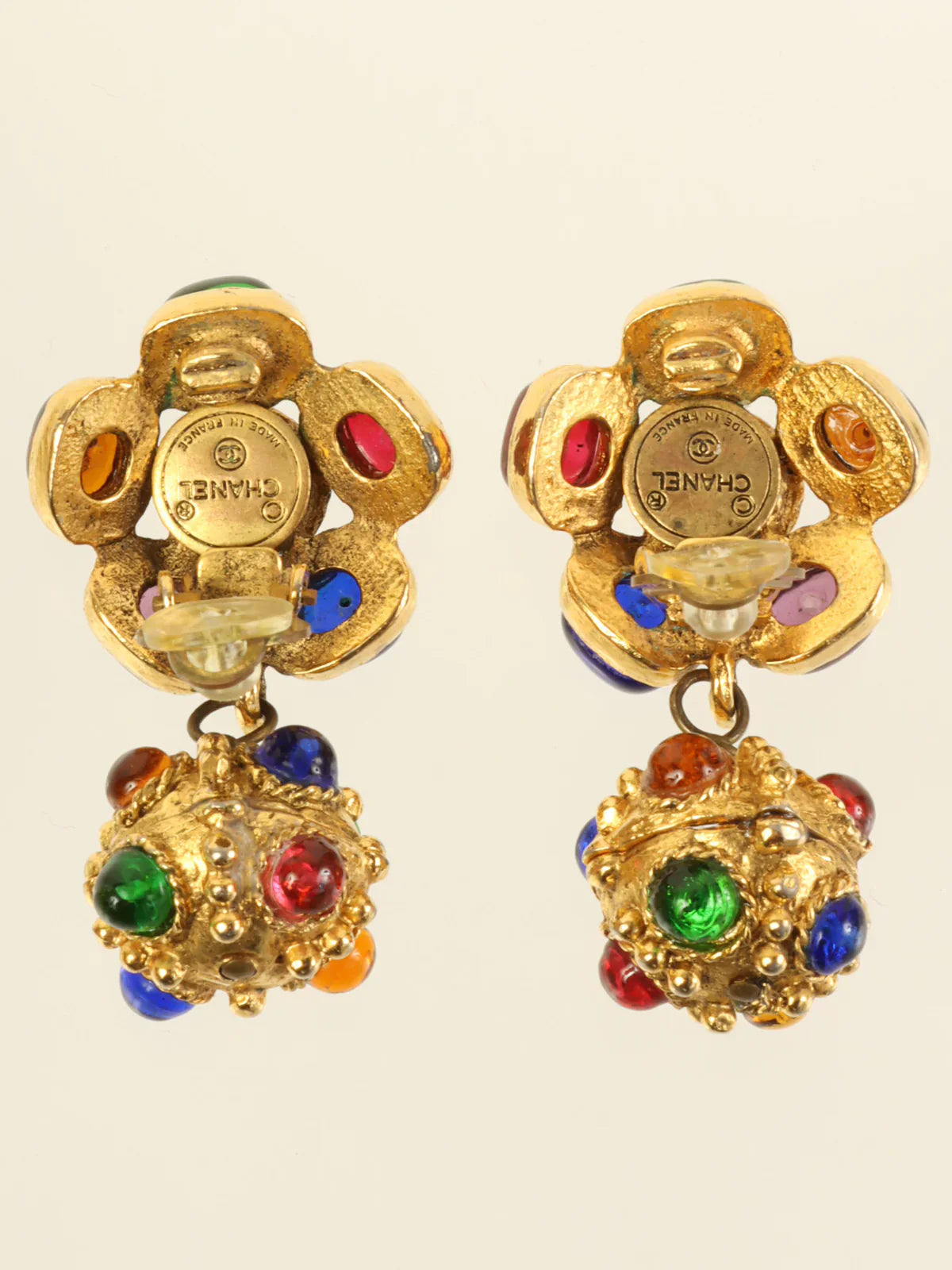 Top Quality Chanel Gripoix Flower Motif Ball Swing Earrings Gold/Multi