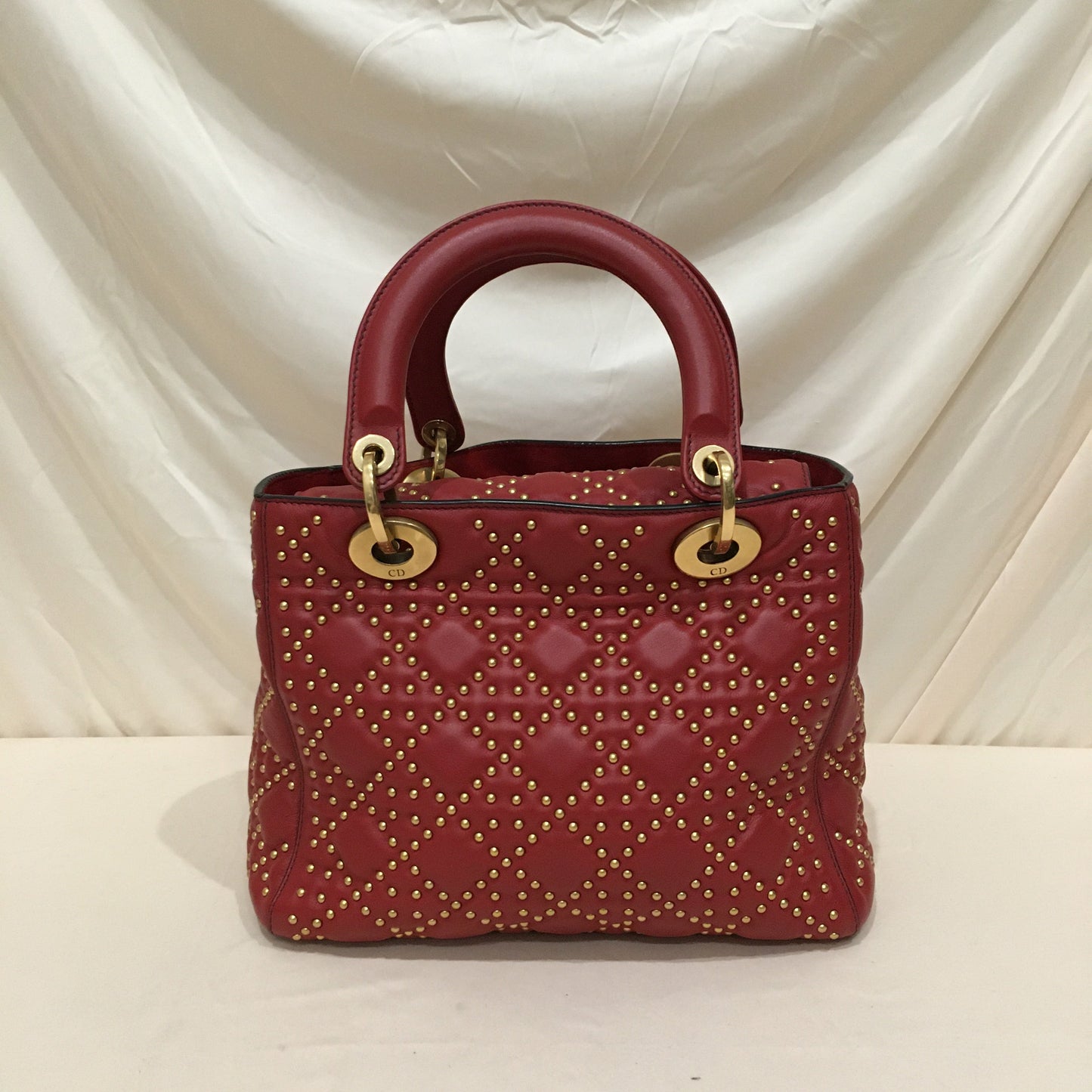CHRISTIAN DIOR Dior Red Leather Stud Medium Lady Dior Tote Bag Sku# 76303