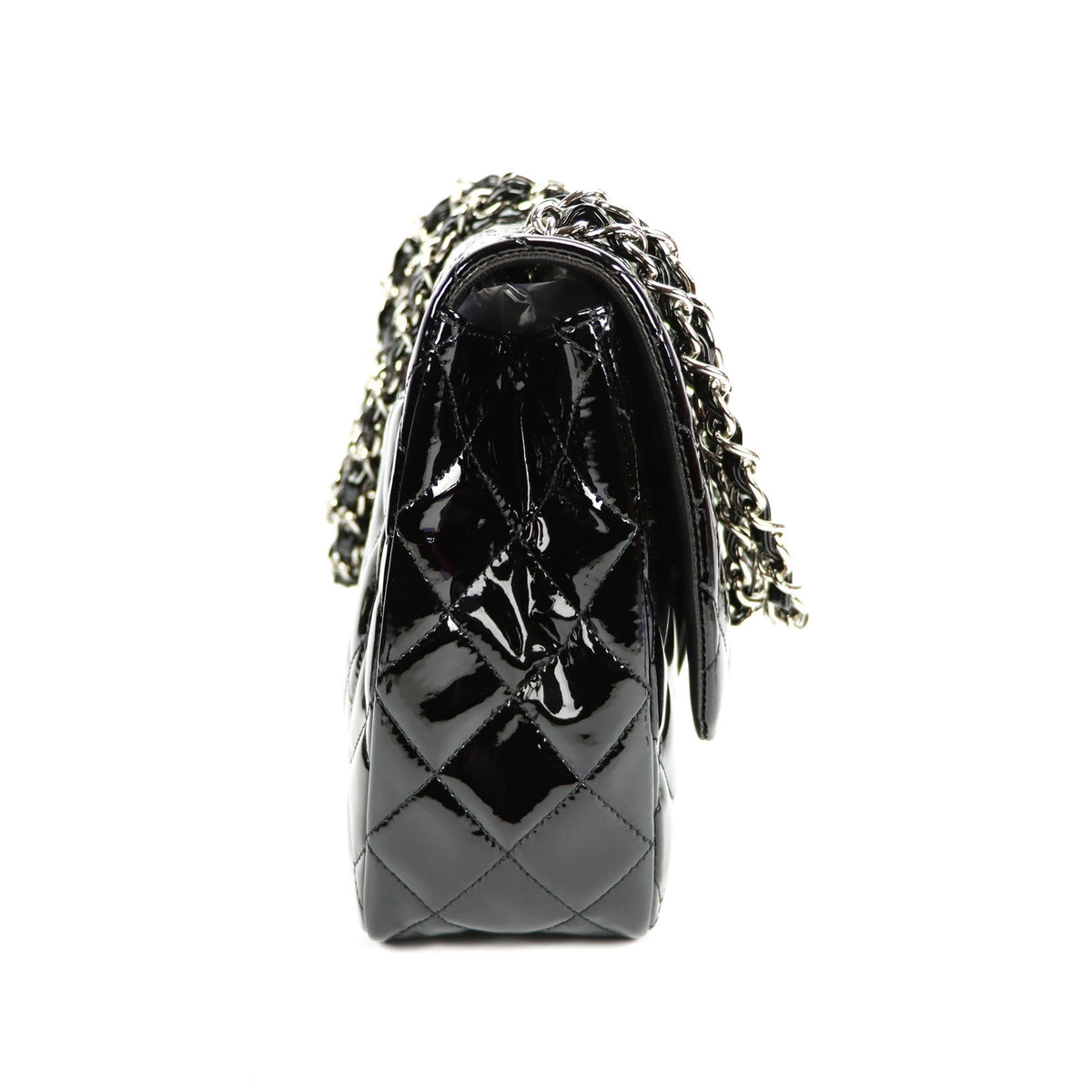 SALE Chanel Classic Single Flap Jumbo Black Patent Leather Silver
