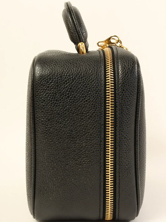 CHANEL Around 1997 Made Caviar Skin Cc Mark Stitch 2Way Vanity Black