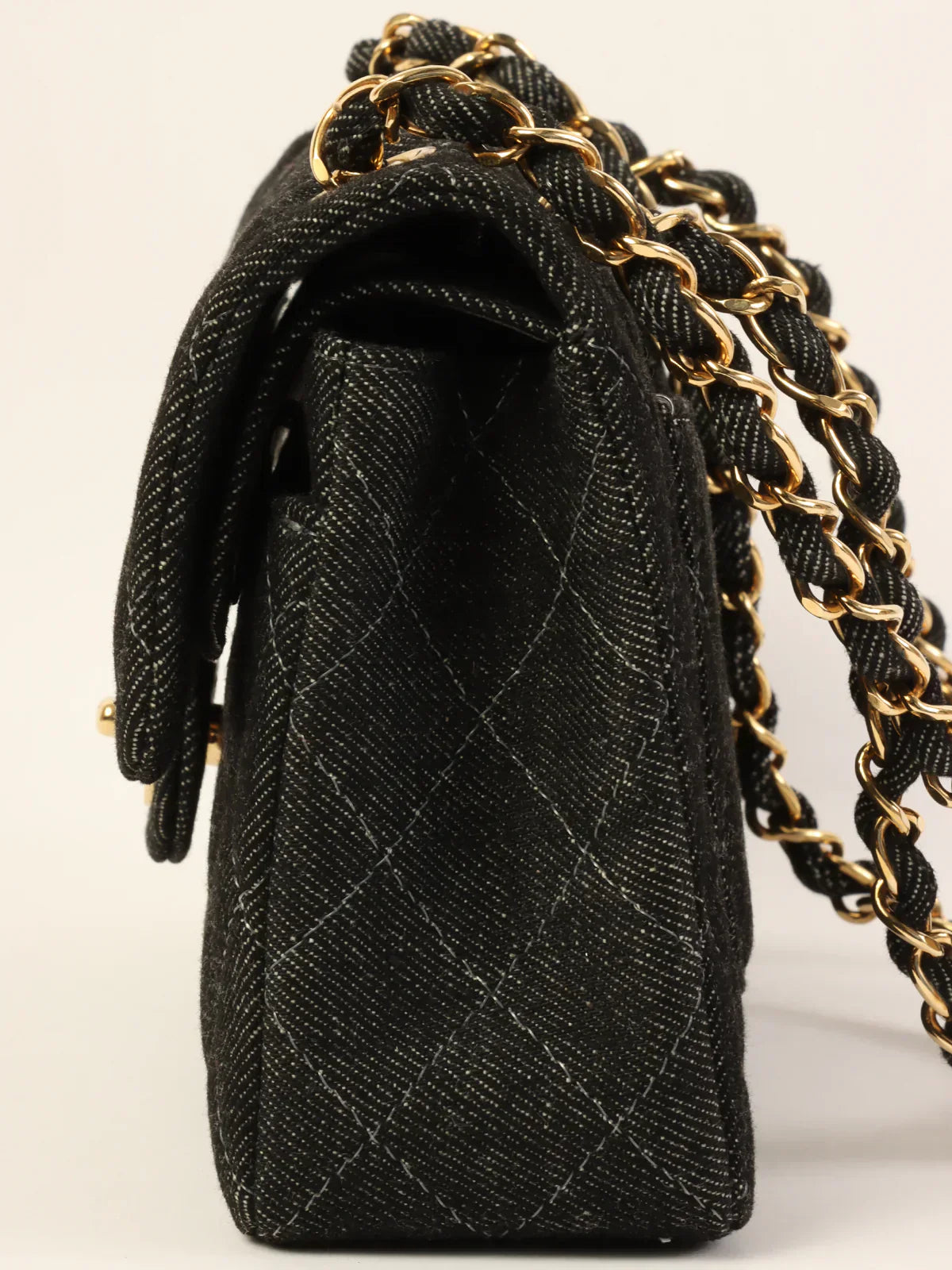 CHANEL Around 1998 Made Denim Classic Flap Chain Bag 23Cm Black
