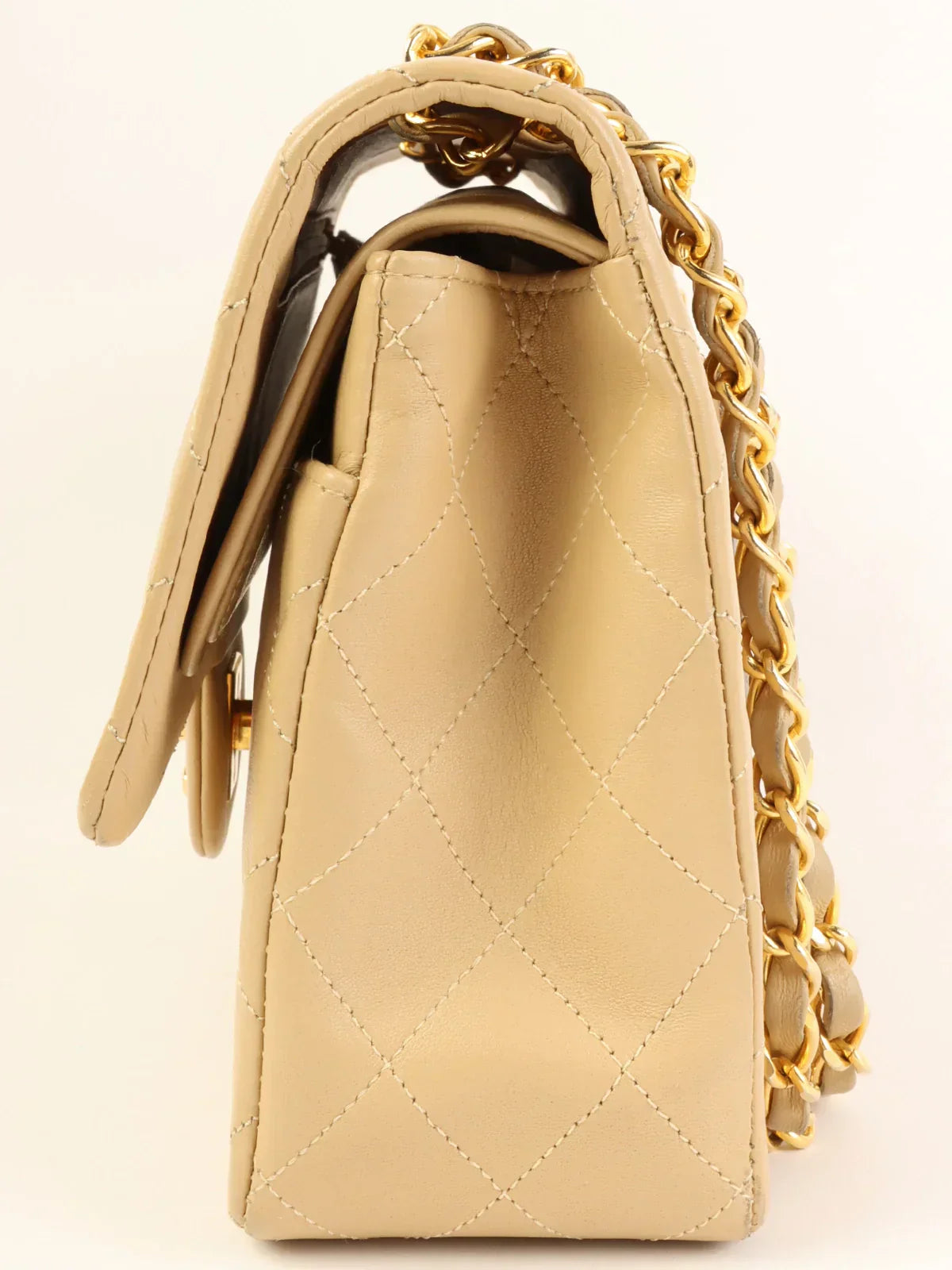 CHANEL Around 1990 Made Classic Flap Chain Bag 25Cm Beige