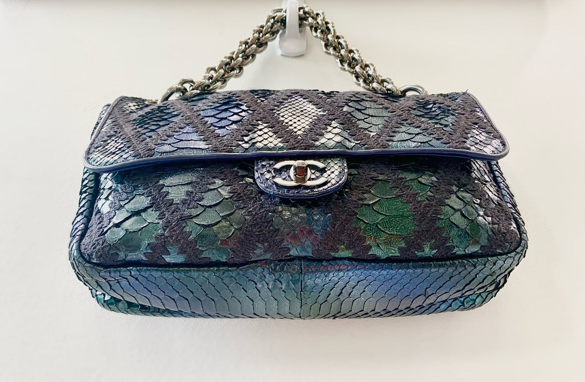 CHANEL PYTHON CROCHET JUMBO FLAP BAG-HS