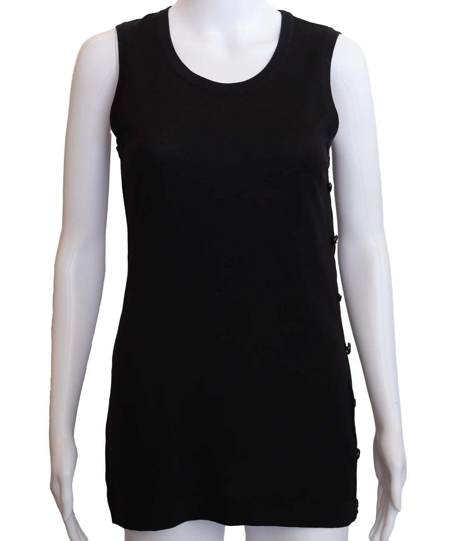 Chanel Coco Button Black Sleeveless Top Size 34 DXBS3674