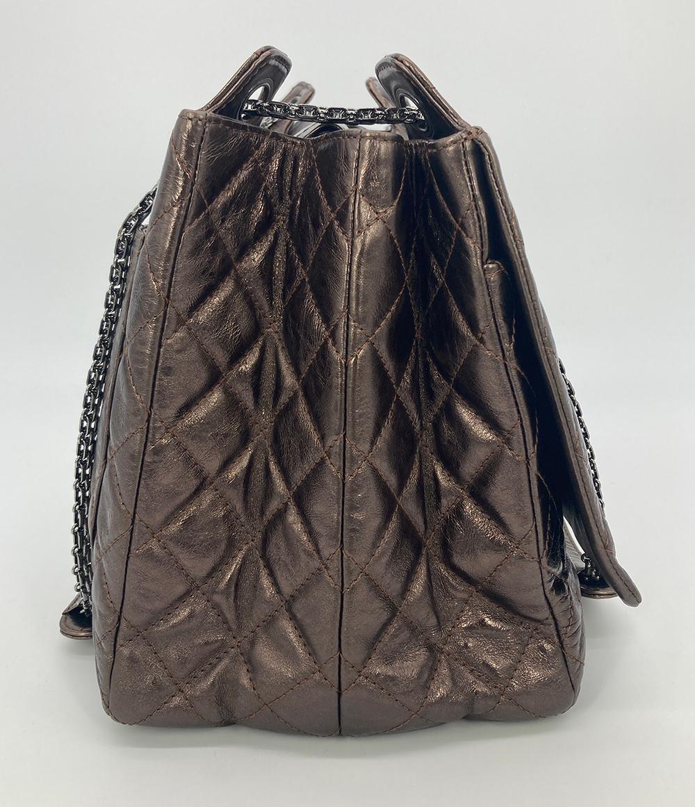CHANEL Metallic Bronze Quilted Leather Classic Flap Shopping Tote