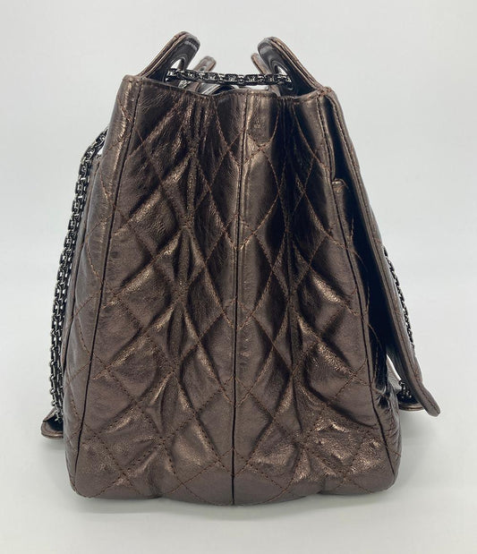 CHANEL Metallic Bronze Quilted Leather Classic Flap Shopping Tote