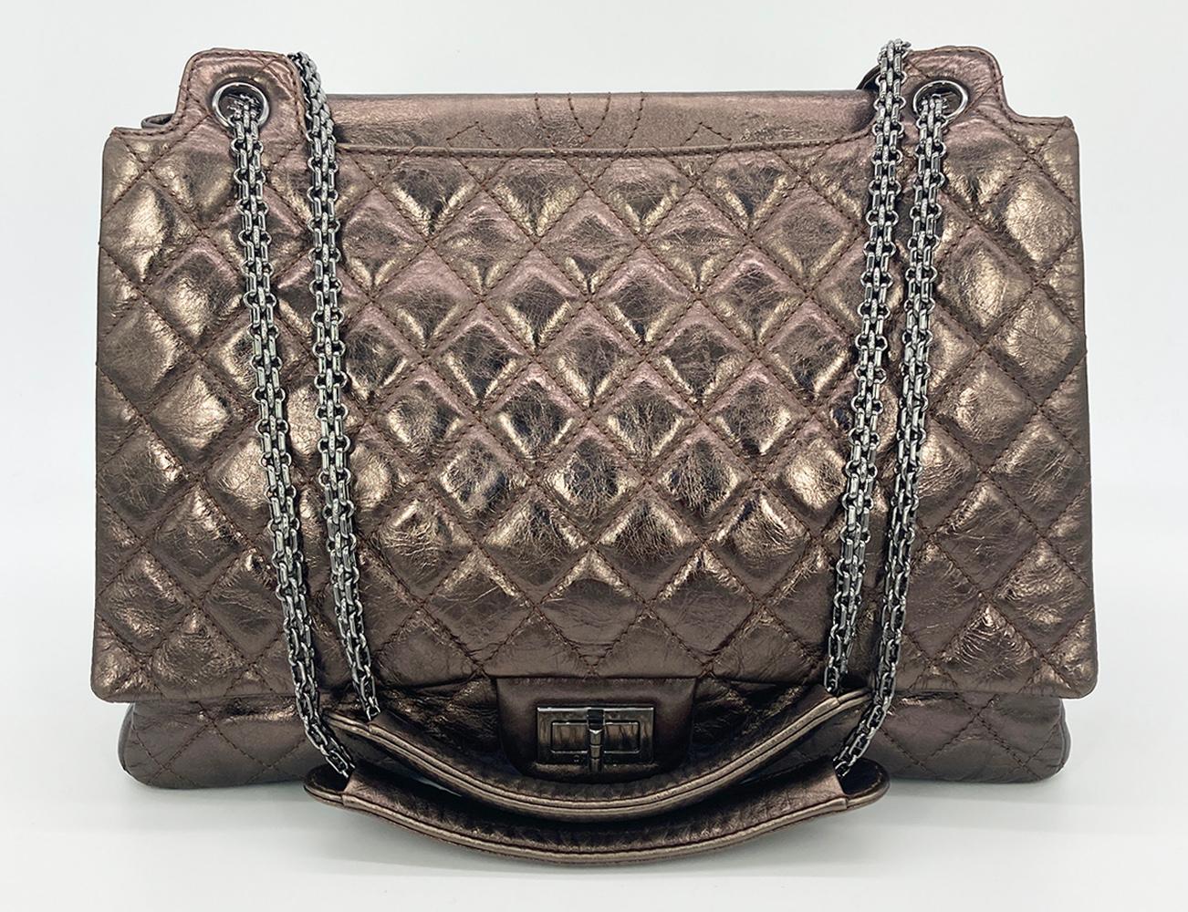 CHANEL Metallic Bronze Quilted Leather Classic Flap Shopping Tote