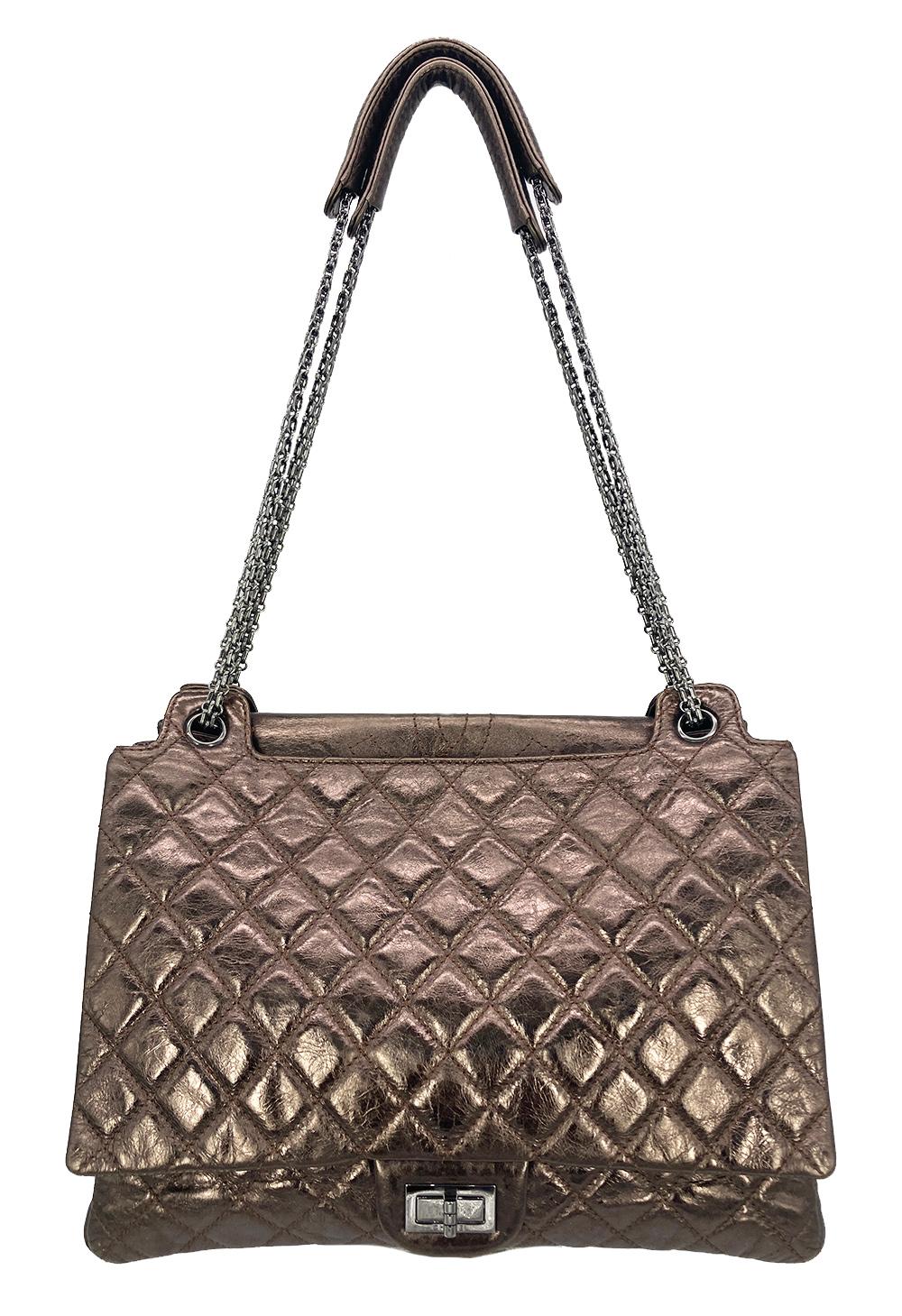 CHANEL Metallic Bronze Quilted Leather Classic Flap Shopping Tote