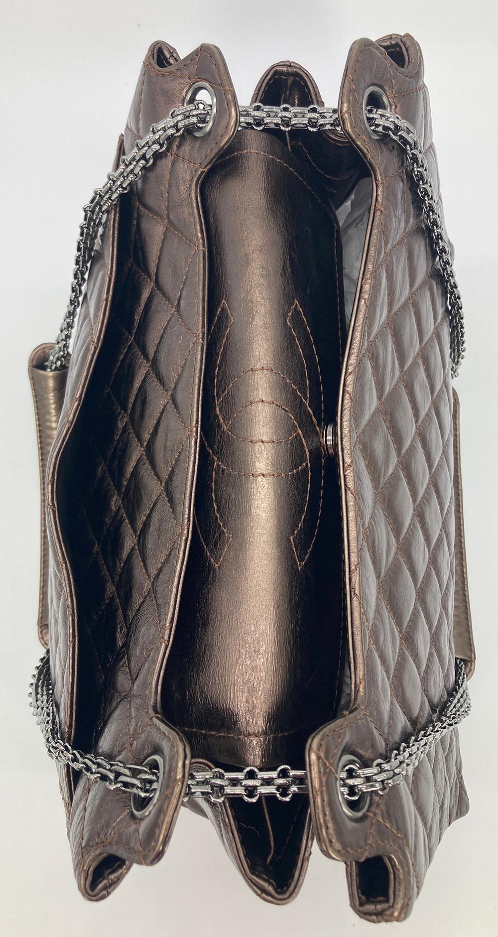 CHANEL Metallic Bronze Quilted Leather Classic Flap Shopping Tote