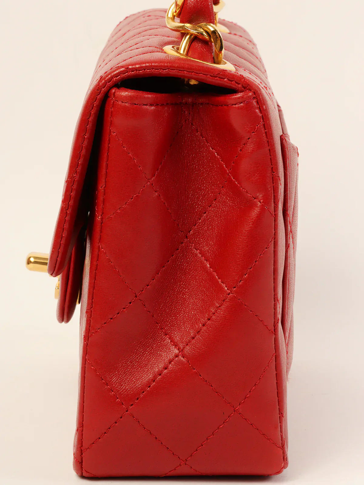 CHANEL Around 1990 Made Classic Flap Chain Top Handle Bag Mini Red