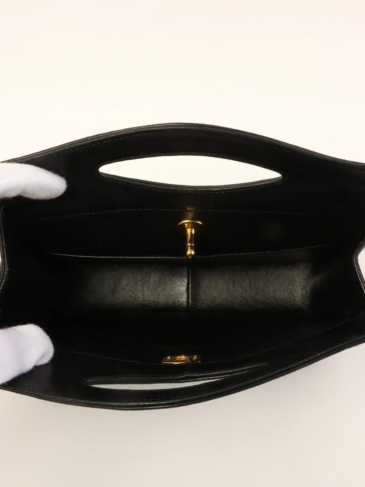 CHANEL Around 1990 Made Leather Satin Combination Turn-Lock 2Way Chain Bag Black