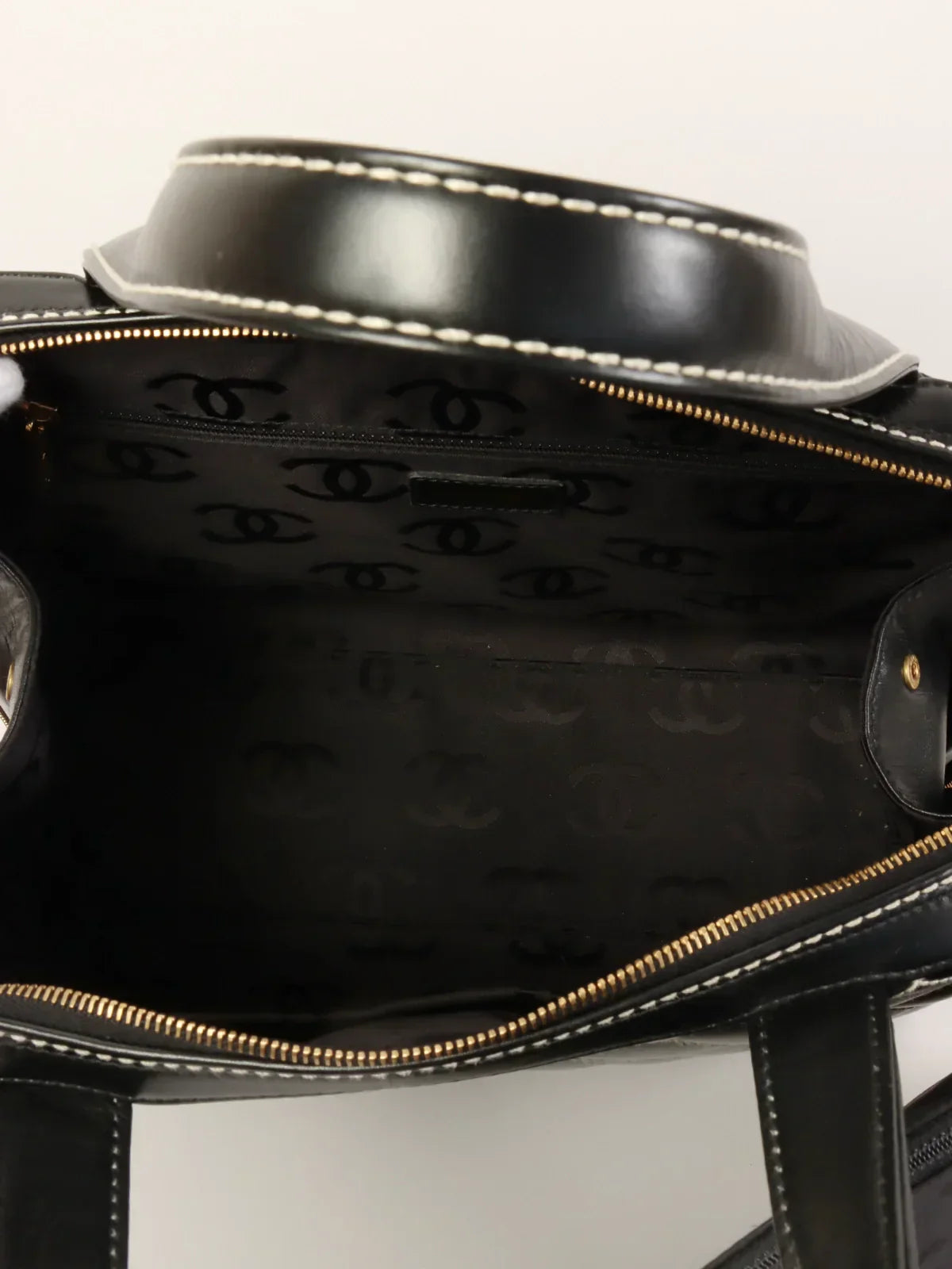 CHANEL Around 2001 Made Wild Stitch Cc Mark Plate Tote Bag Black