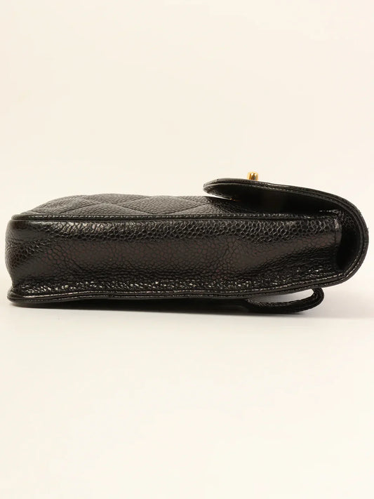 CHANEL Around 1995 Made Caviar Skin Turn-Lock Waist Bag Black