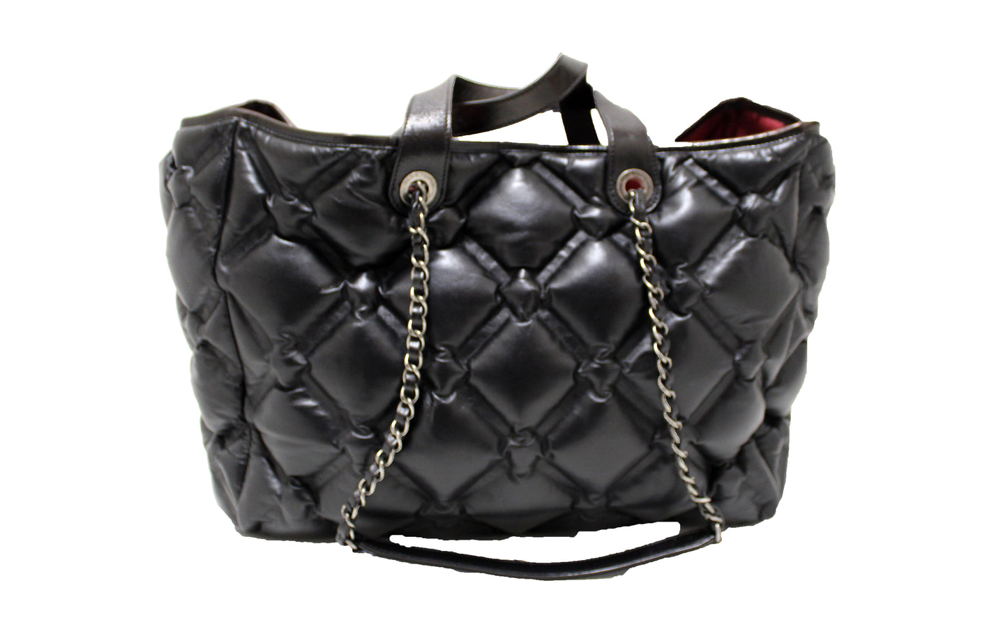 Chanel Black Bubble Quilted Lambskin Leather Large Tote
