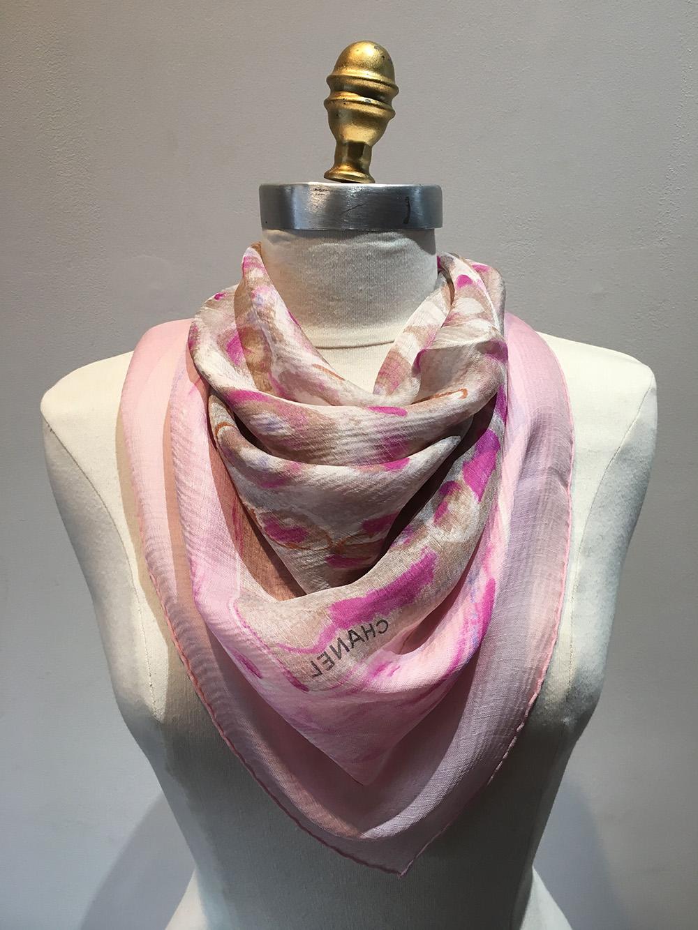CHANEL Sheer Pink Silk Scarf