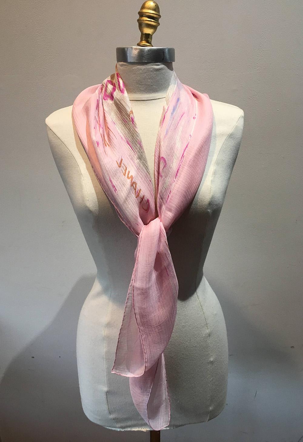CHANEL Sheer Pink Silk Scarf