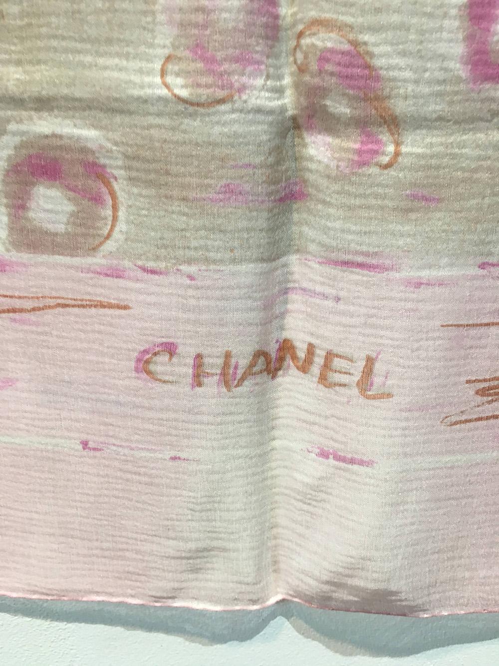 CHANEL Sheer Pink Silk Scarf