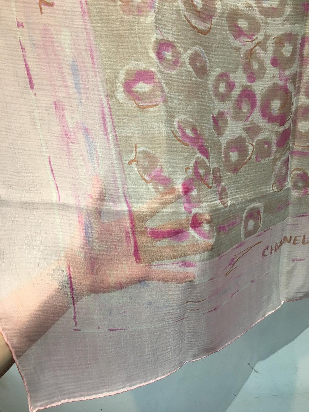 CHANEL Sheer Pink Silk Scarf