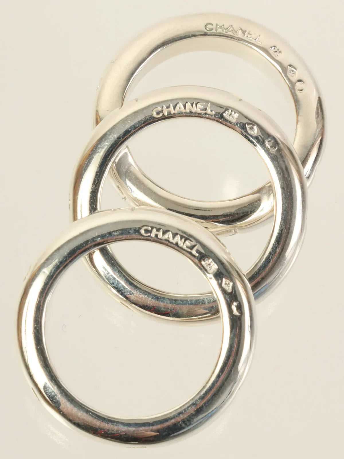 Top Quality Chanel Logo Triple Ring Silver
