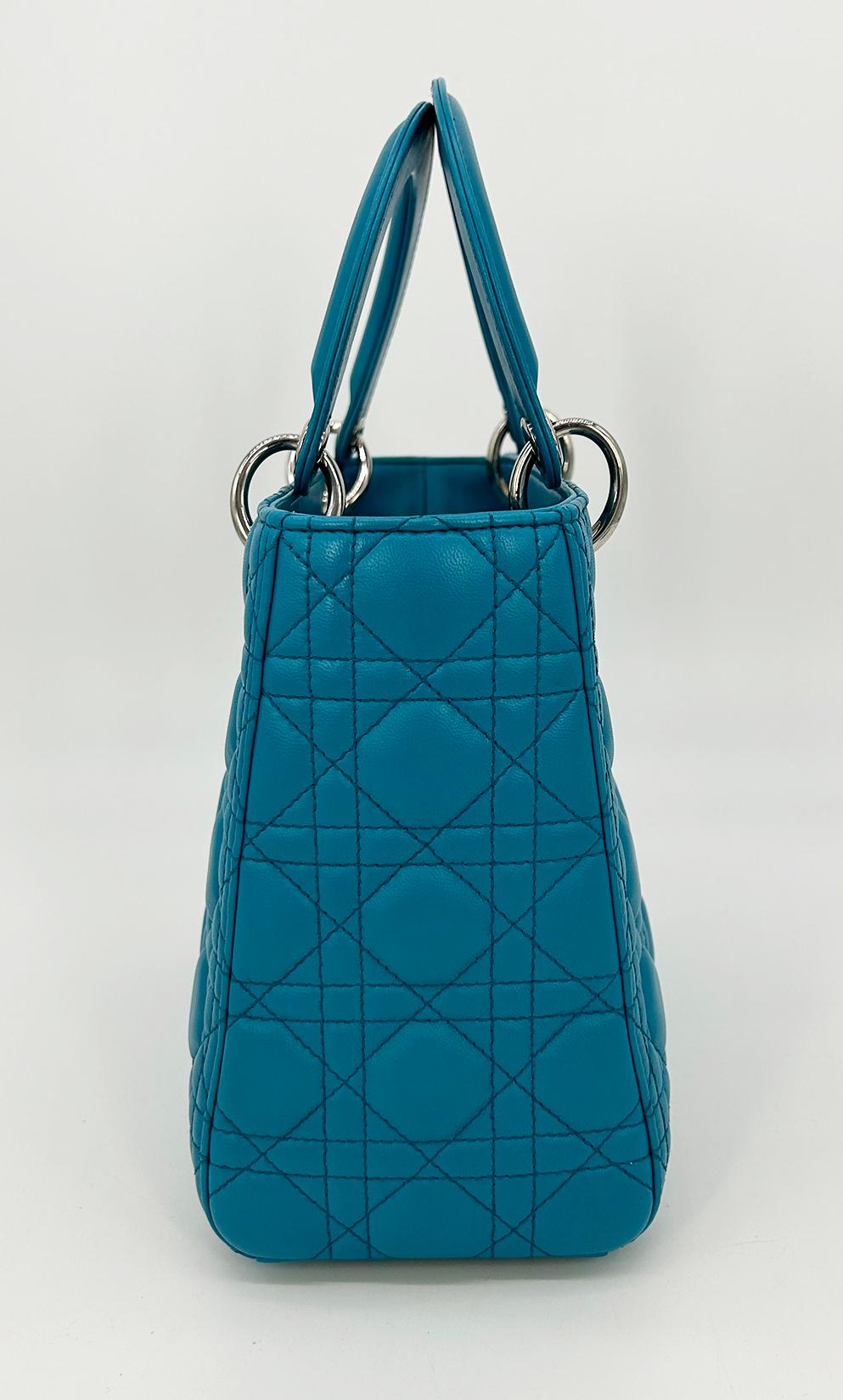 CHRISTIAN DIOR Teal Leather Cannage Medium Lady Di Bag