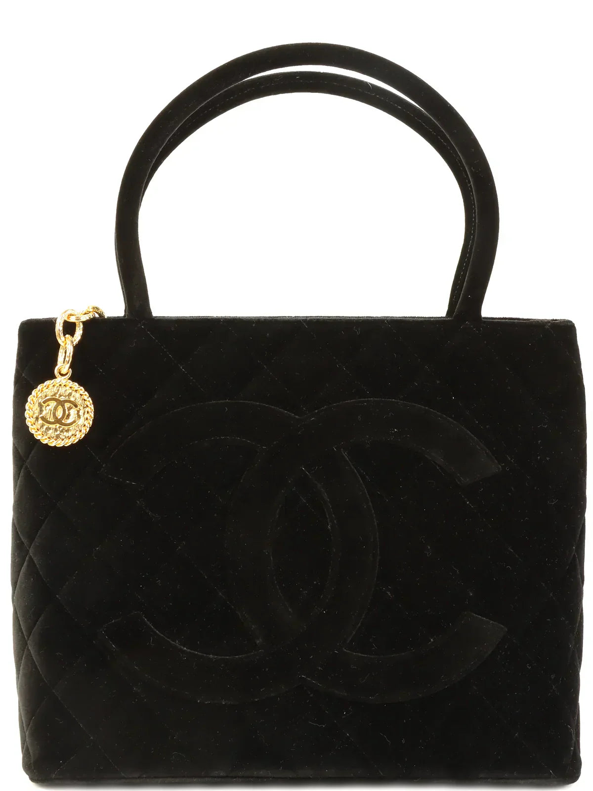 CHANEL Around 1998 Made Velvet Cc Mark Stitch Revival Tote Bag Black