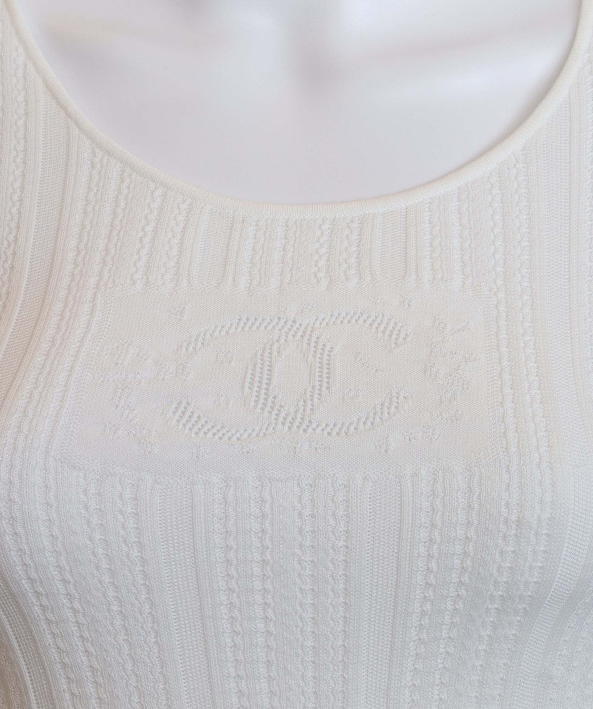 Chanel Logo Rib Summer Knit T-shirt White  DXBS3808