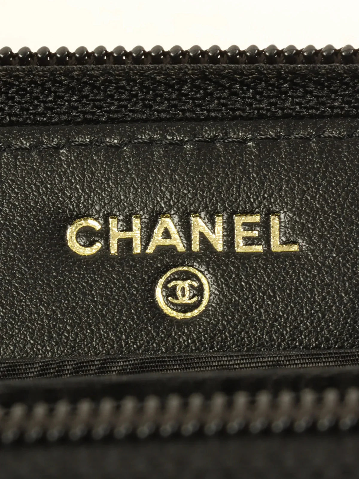 CHANEL Around 2009 Made Caivar Skin Cc Mark Stitch Long Wallet Black