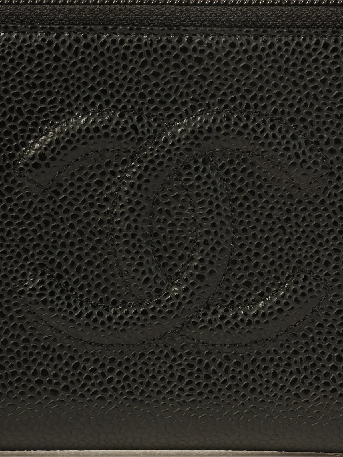 CHANEL Around 2009 Made Caivar Skin Cc Mark Stitch Long Wallet Black