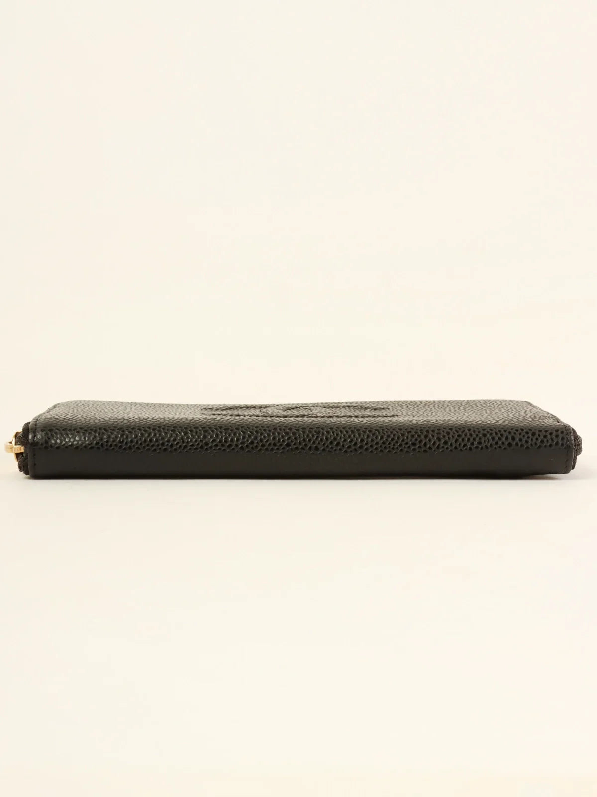 CHANEL Around 2009 Made Caivar Skin Cc Mark Stitch Long Wallet Black